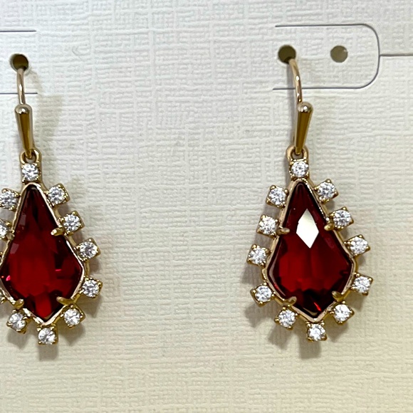 NWOT Kendra Scott RARE & Retired Juniper Earrings Red, CZ’s & Yellow Gold GORG! - Picture 8 of 10
